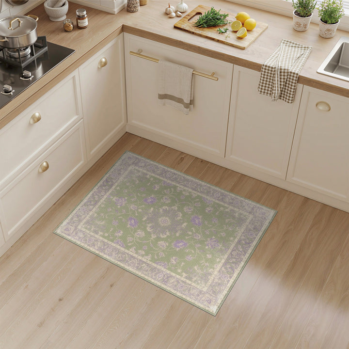 Green Floral Vintage Area Rug