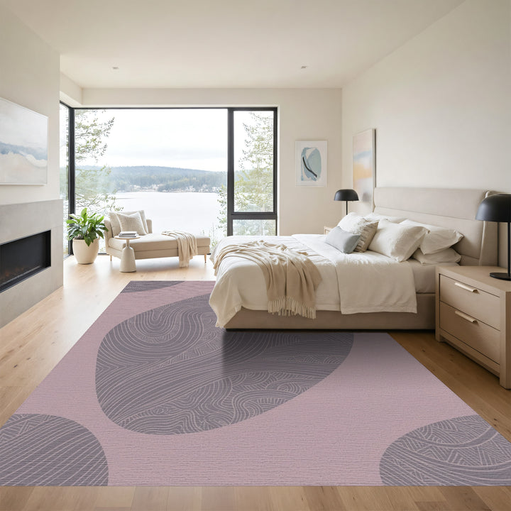 Mauve Abstract Wavy Line Organic Shapes Rug