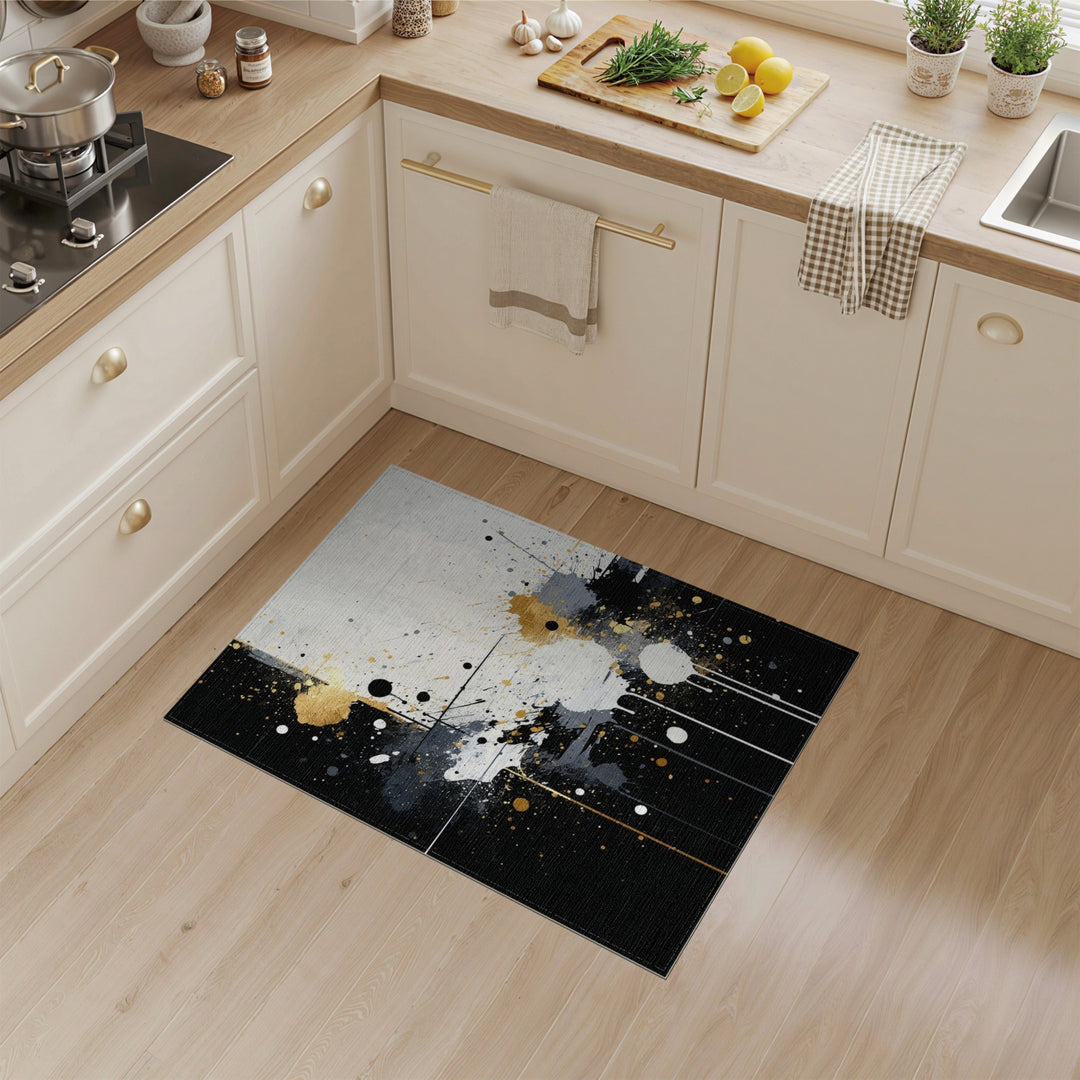 Black Gold Abstract Splatter Area Rug