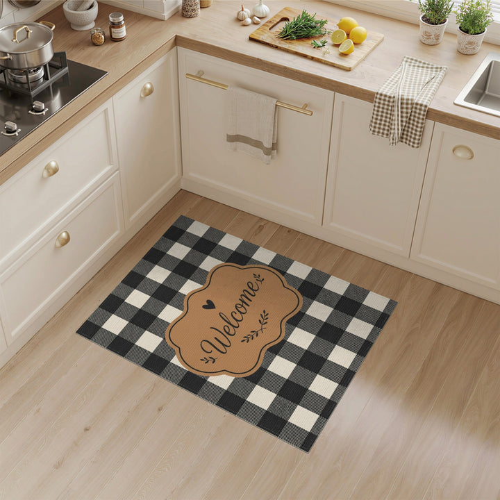 Black White Checkered Welcome Area Rug