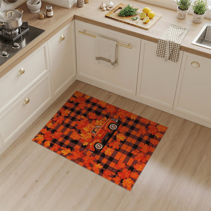 Vintage Orange Truck Fall Leaves Area Rug