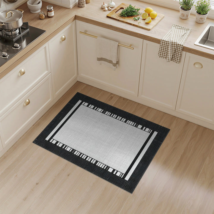 Black White Geometric Border Area Rug