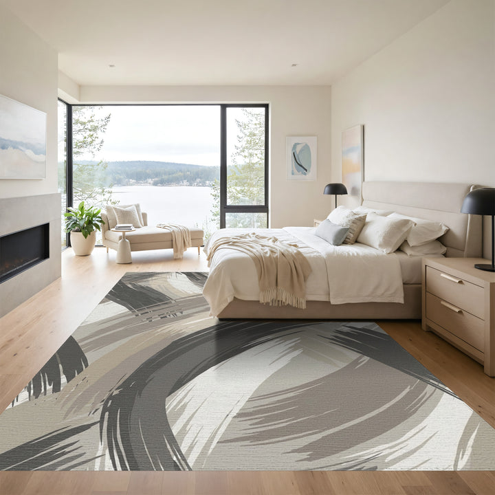 Neutral Earth Tones Abstract Swirl Rug