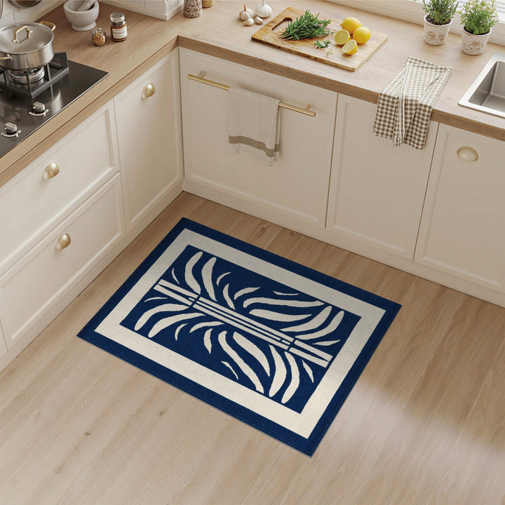 Navy Blue Geometric Leaf Area Rug