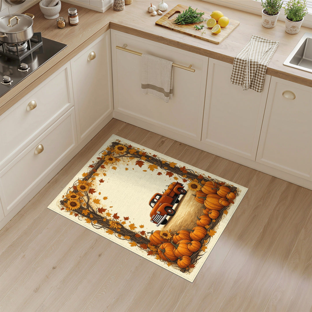 Vintage Orange Truck Pumpkin Fall Area Rug