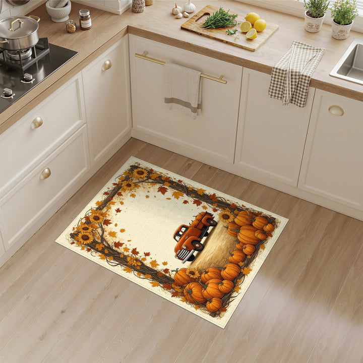Vintage Orange Truck Pumpkin Fall Area Rug