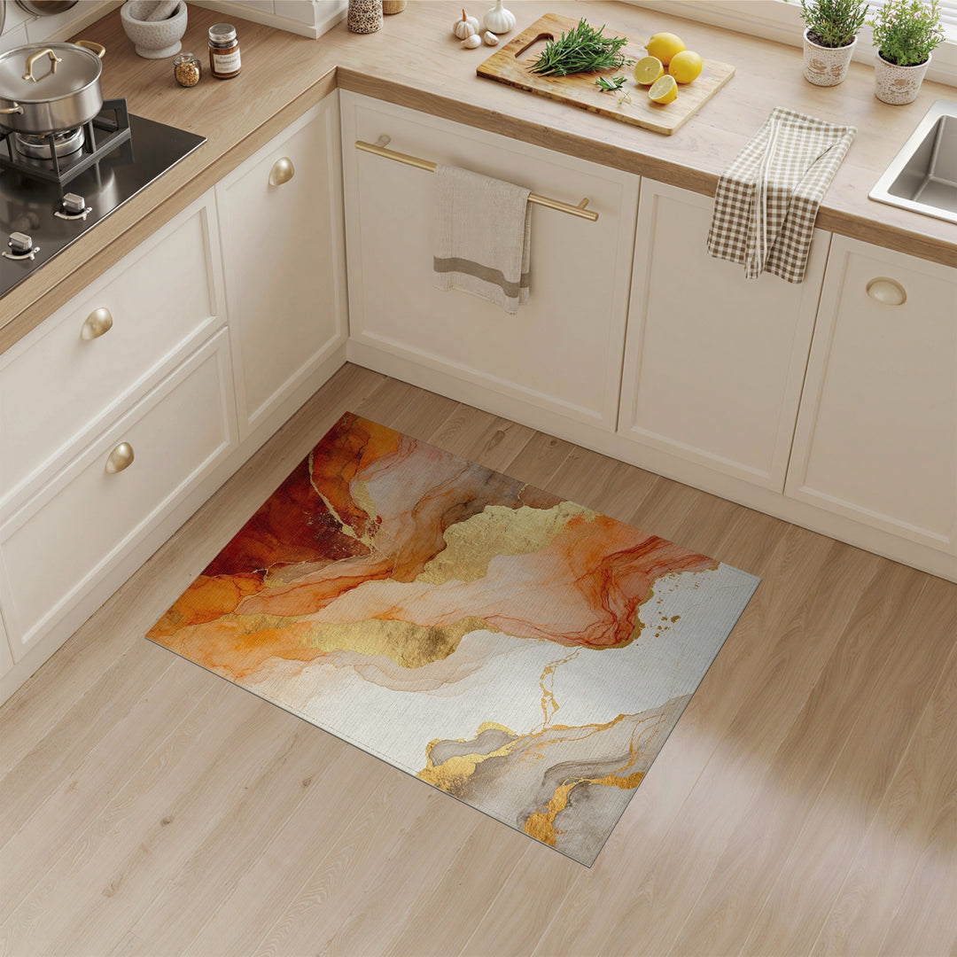 Fluid Orange Gold Abstract Area Rug