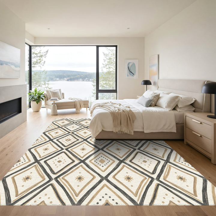 Cream Beige Diamond Tribal Rug