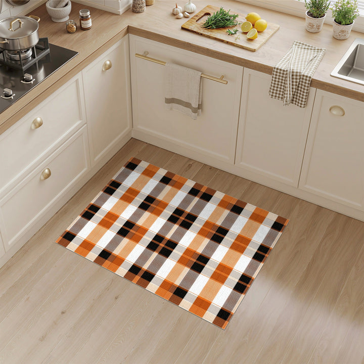 Multi-color and Patterns Bold Orange Black Plaid Area Rug