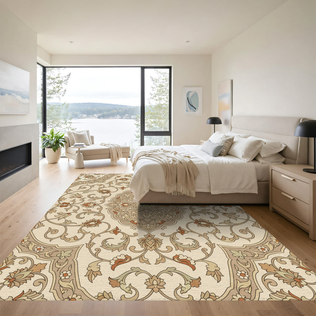 Vintage Beige Floral Medallion Rug