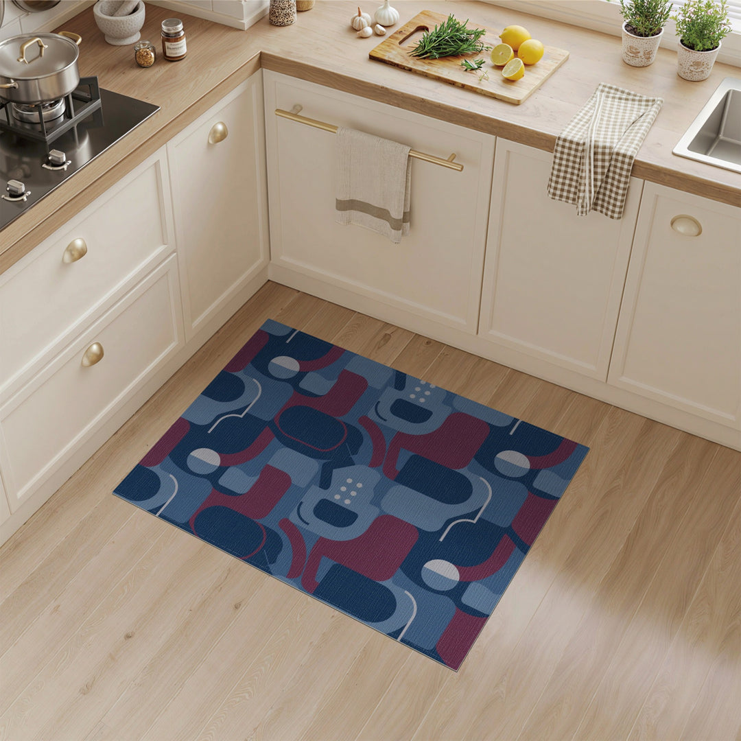 Abstract Geometric Blue Red Area Rug