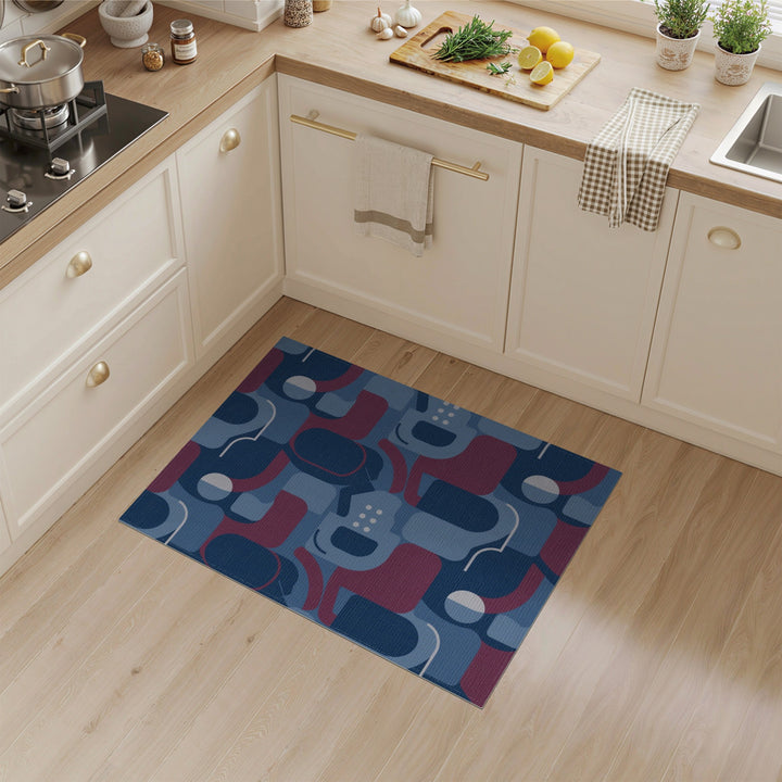Abstract Geometric Blue Red Area Rug