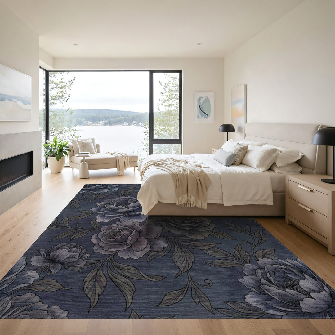Vintage Blue Grey Floral Blossom Rug