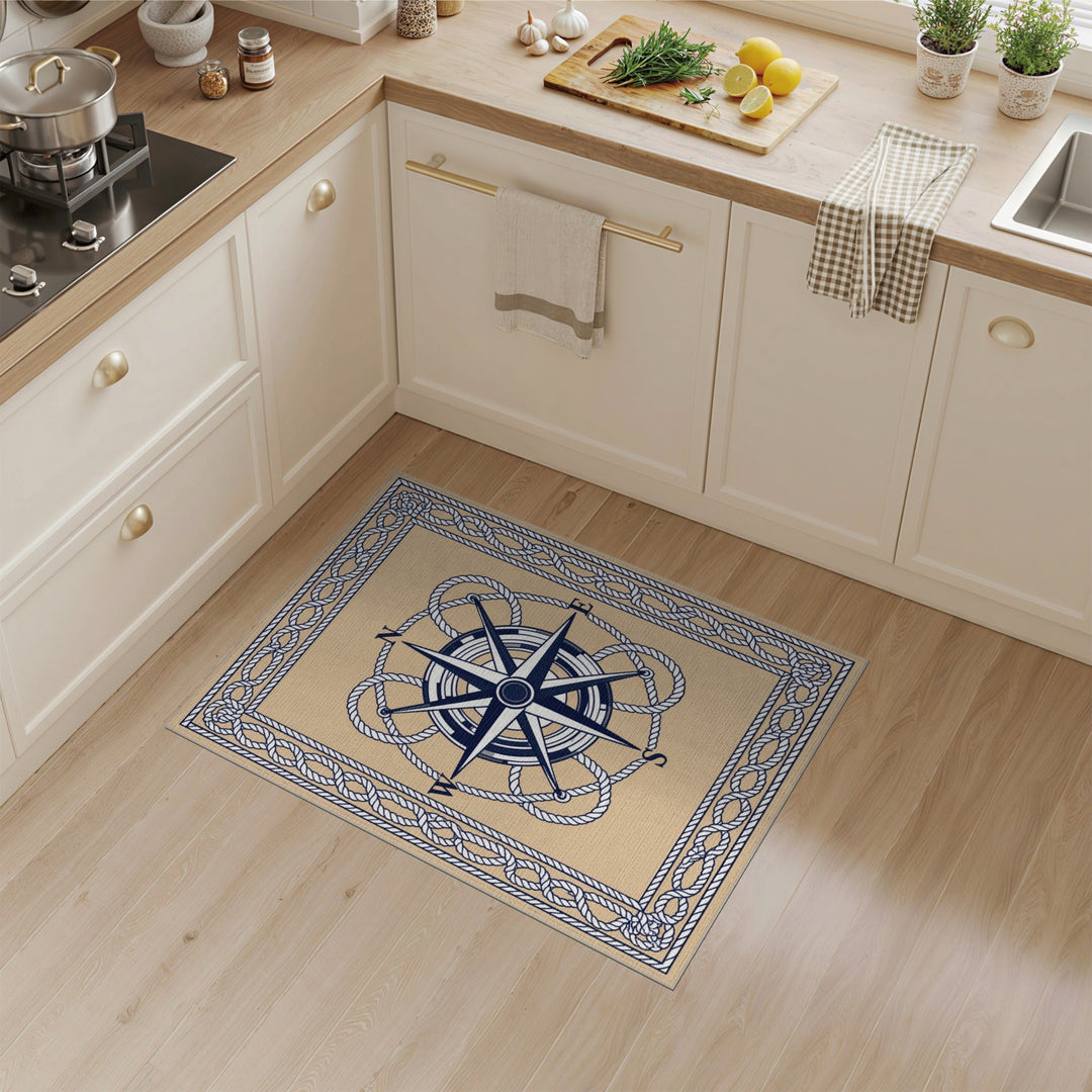 Beige Nautical Compass Area Rug