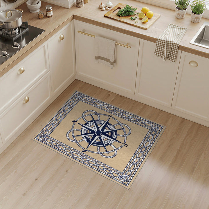 Beige Nautical Compass Area Rug