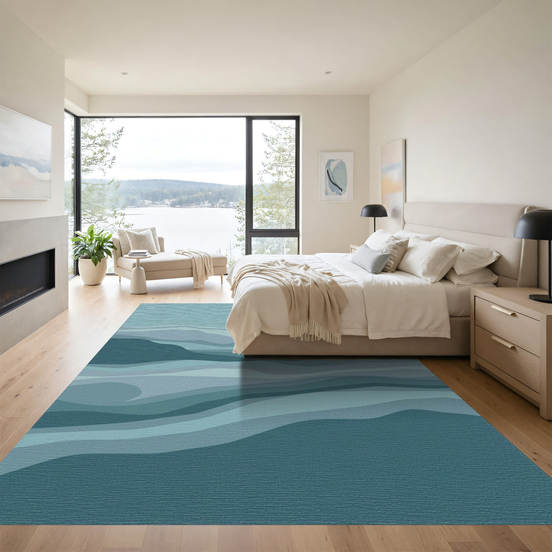 Abstract Teal Landscape Waves Rug