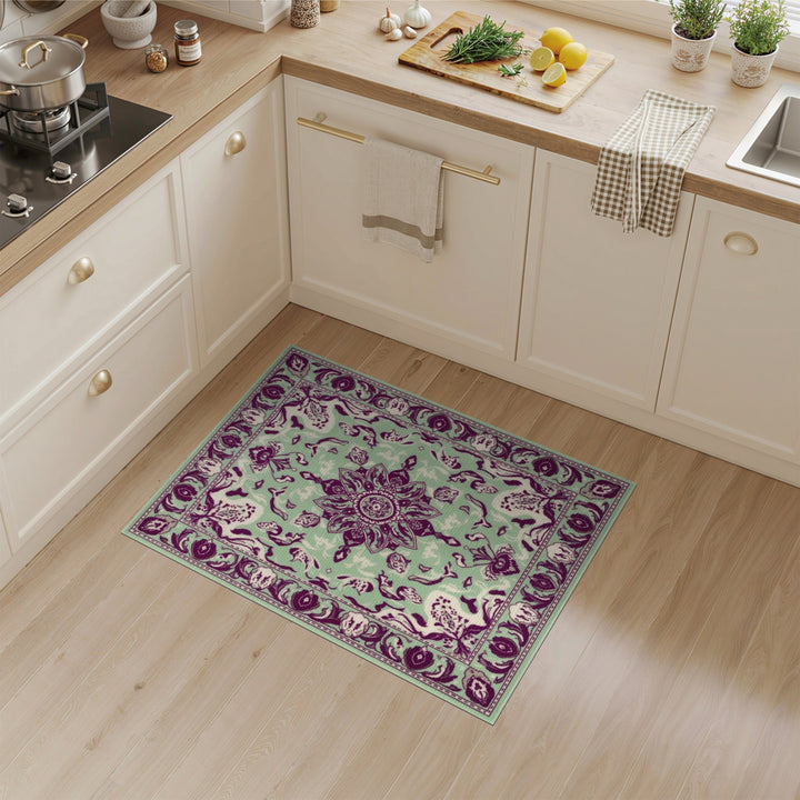 Mint Green Purple Persian Medallion Rug