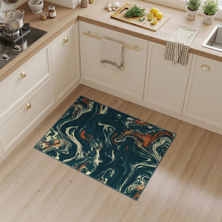 Blue Teal Swirl Abstract Area Rug