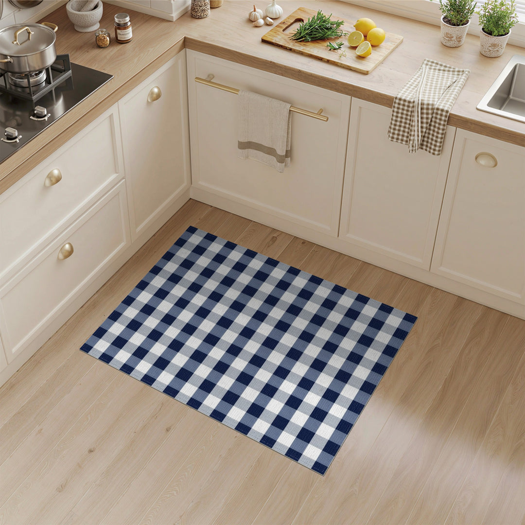 Geometric Modern Navy Blue Gingham Check Area Rug