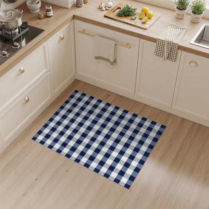 Geometric Modern Navy Blue Gingham Check Area Rug