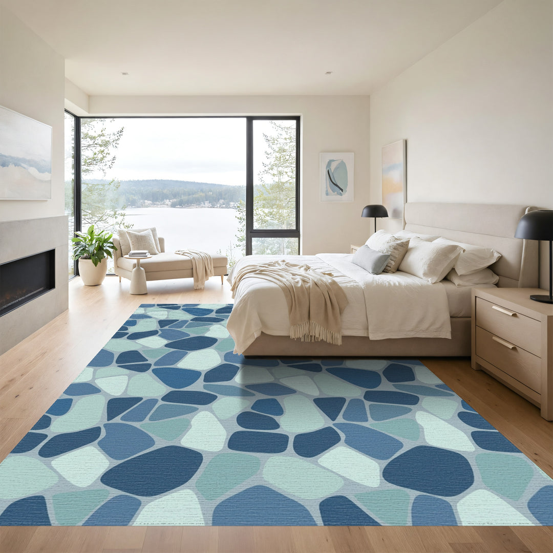 Oceanic Blue Irregular Stone Mosaic Rug