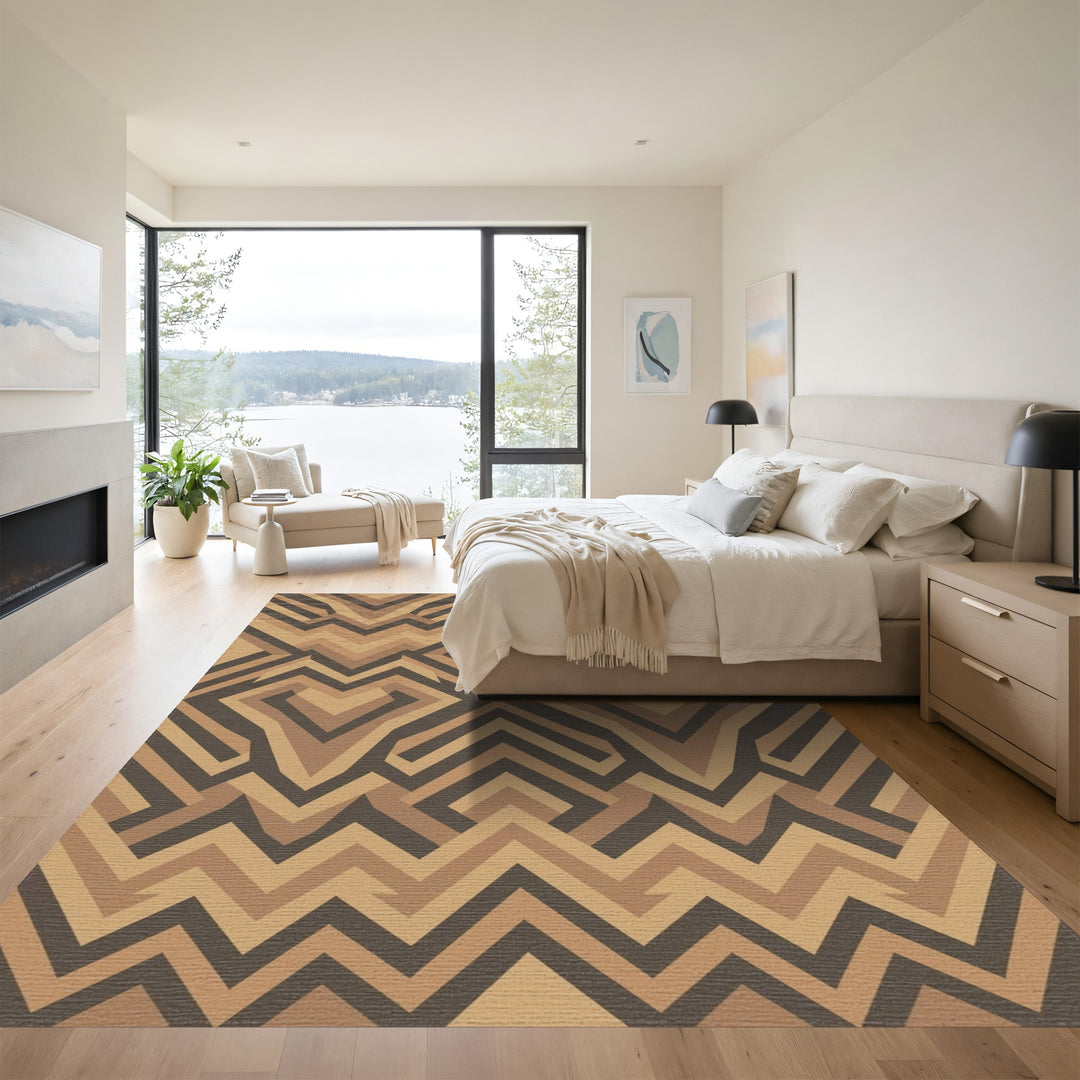 Earthy Geometric Chevron Diamond Rug