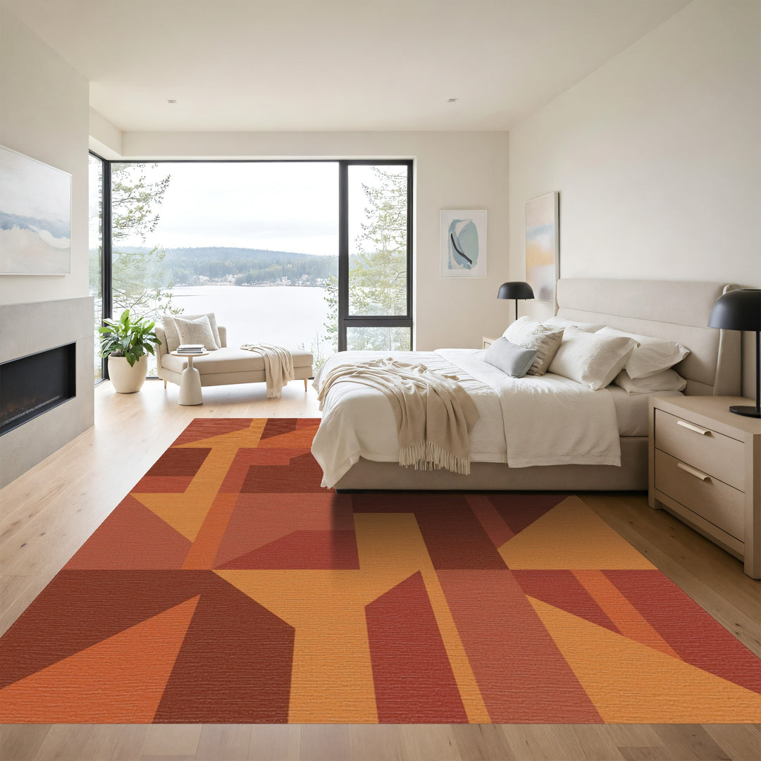 Terracotta Geometric Abstract Composition Rug