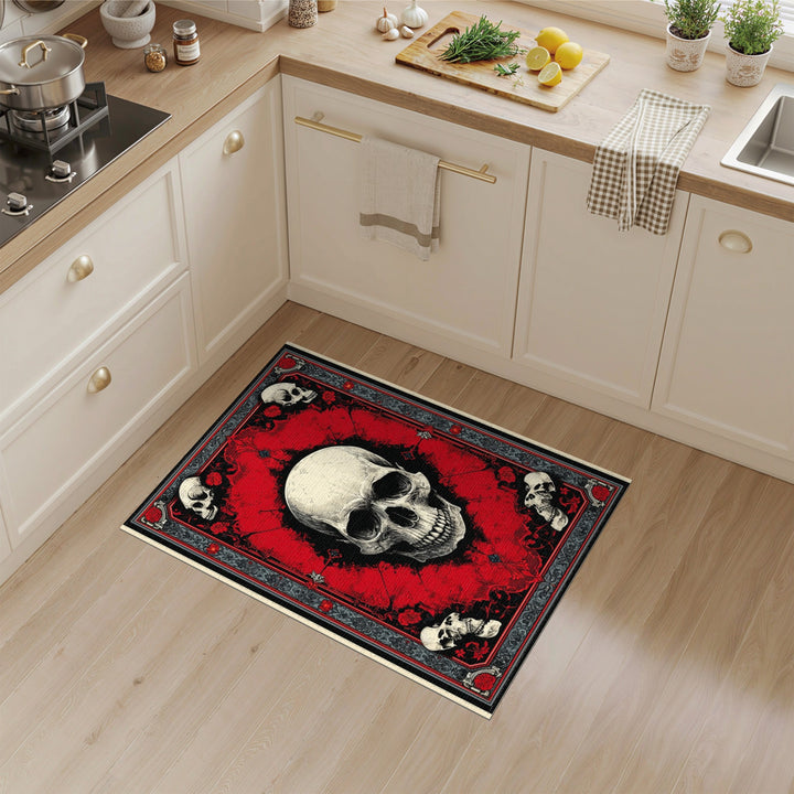 Gothic Skull Red Distressed Area Rug