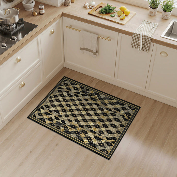 Black Geometric Diamond Area Rug