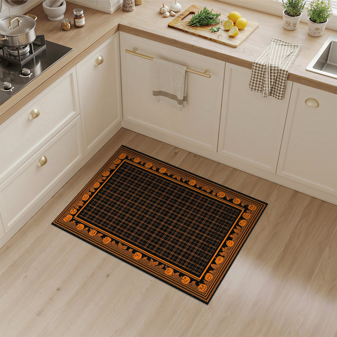 Orange Pumpkin Halloween Grid Area Rug