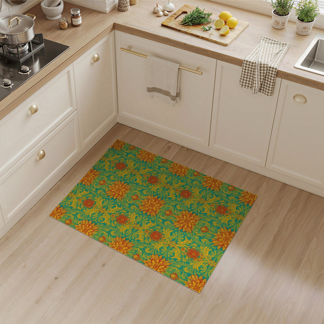 Teal Floral Vintage Area Rug