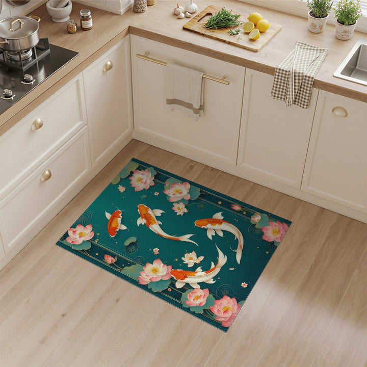 Teal Koi Lotus Washable Area Rug