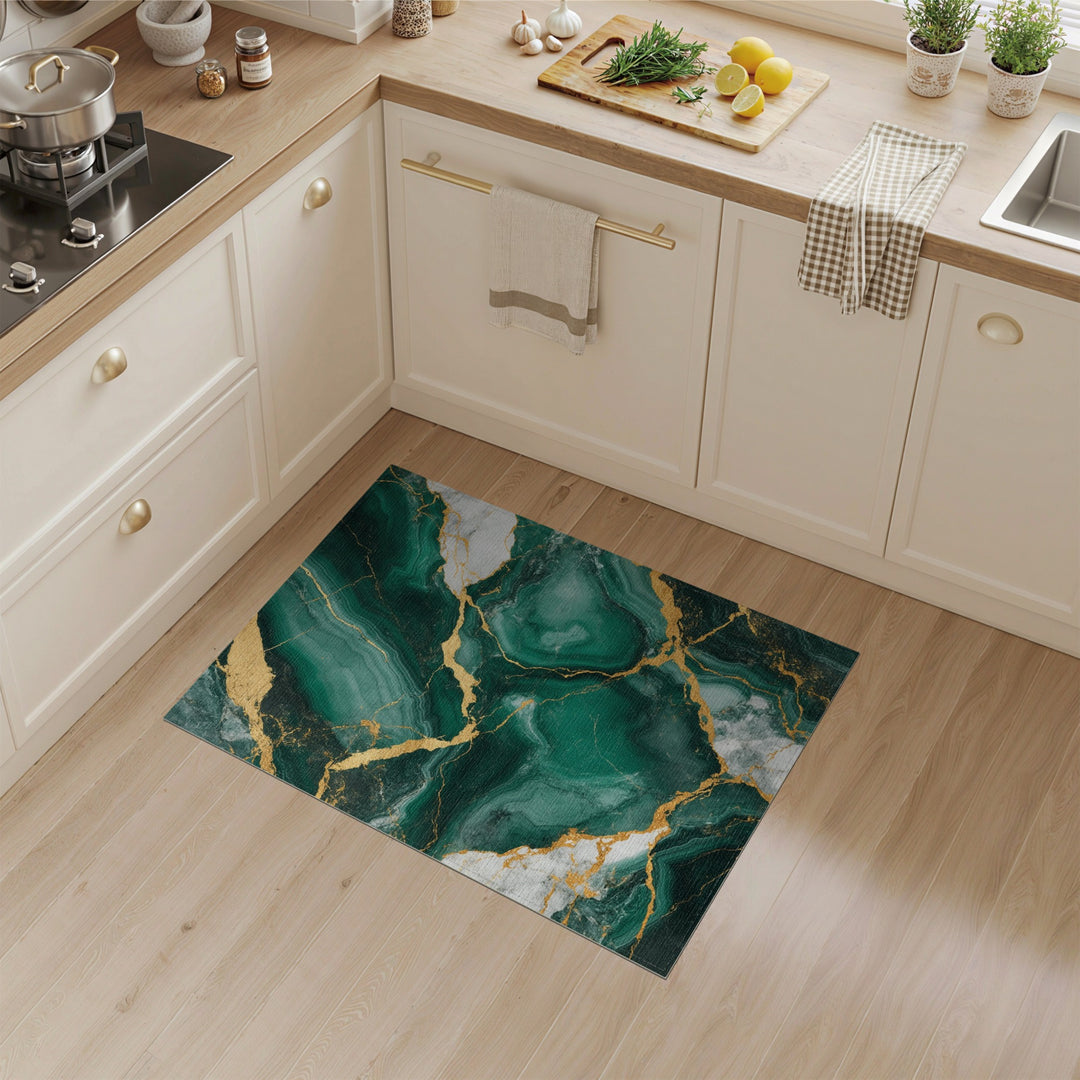 Emerald Green Marble Gold Area Rug