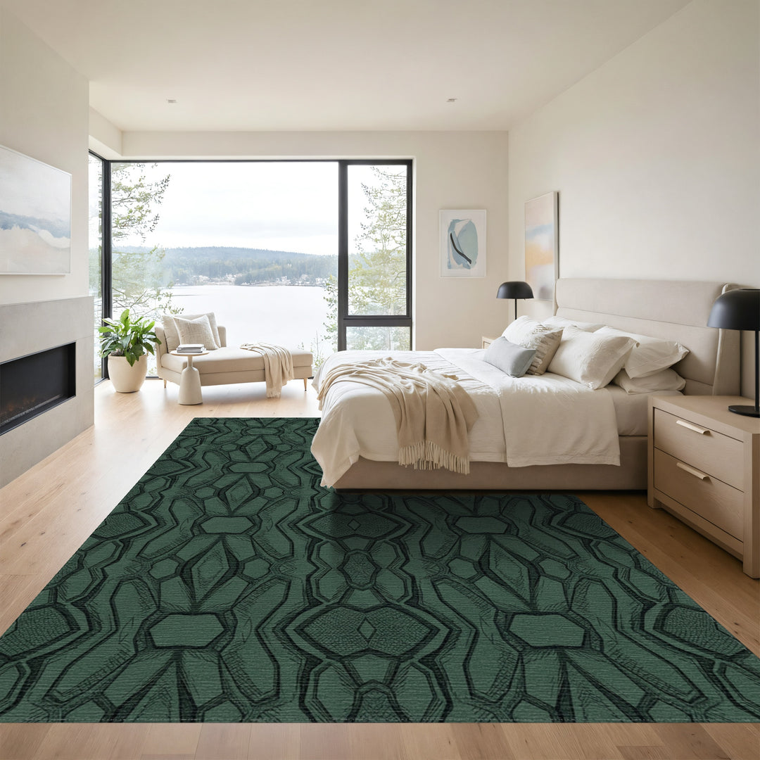 Dark Teal Abstract Geometric Reptile Skin Rug