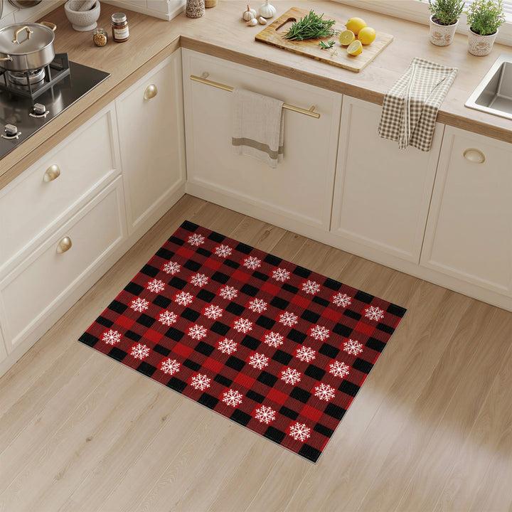 Rustic Farmhouse Red Buffalo Plaid Snowflake Area Rug
