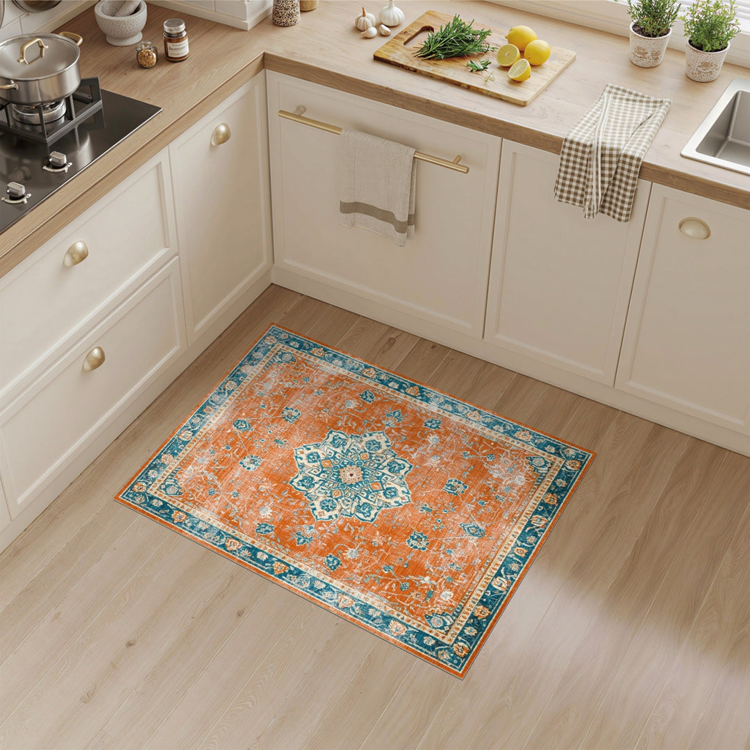 Orange Distressed Medallion Area Rug
