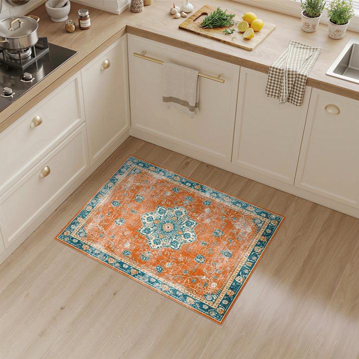 Orange Distressed Medallion Area Rug