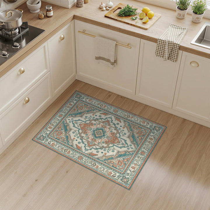 Blue Teal Persian Medallion Area Rug