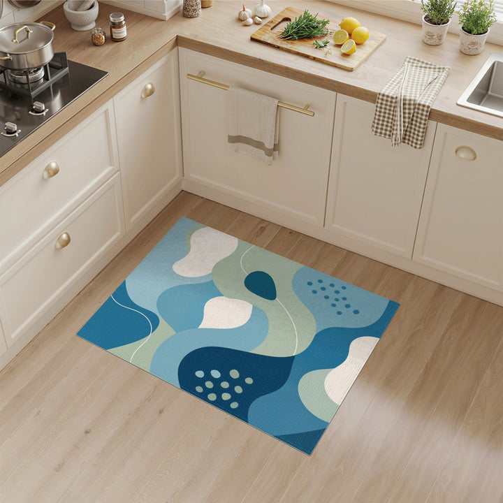 Blue Teal Abstract Wave Area Rug