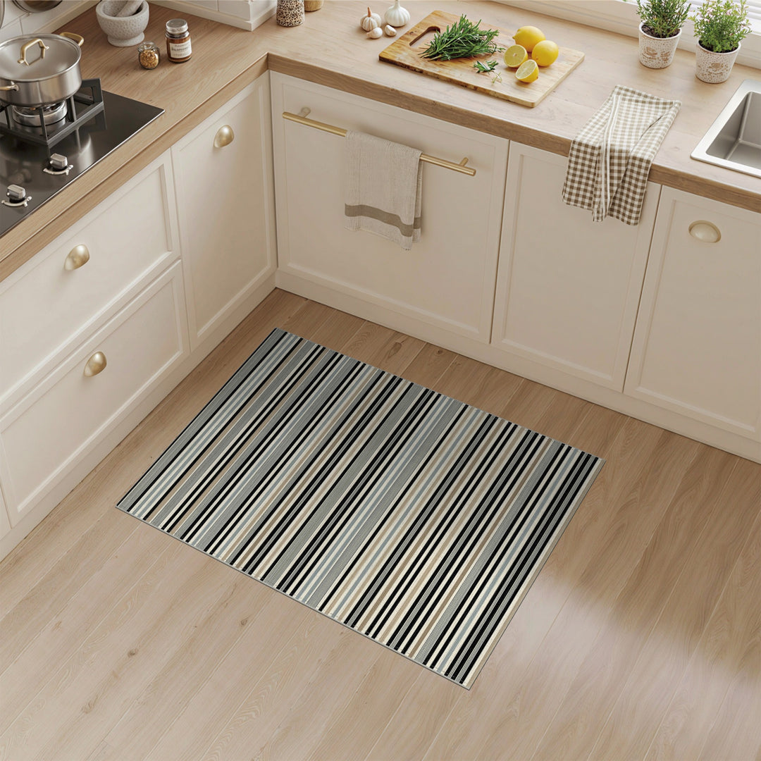 Black White Striped Geometric Area Rug