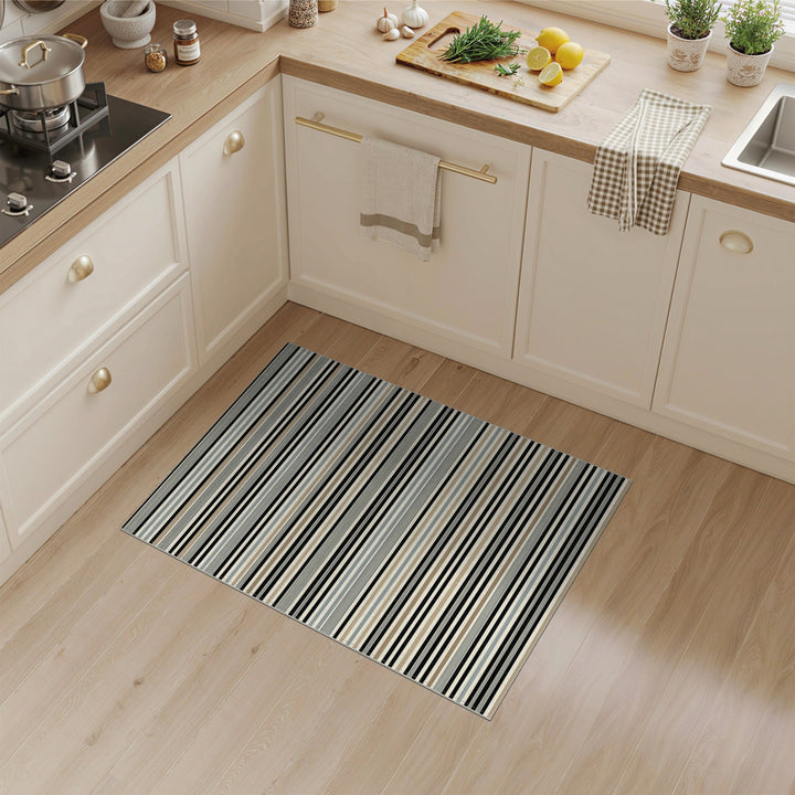 Black White Striped Geometric Area Rug
