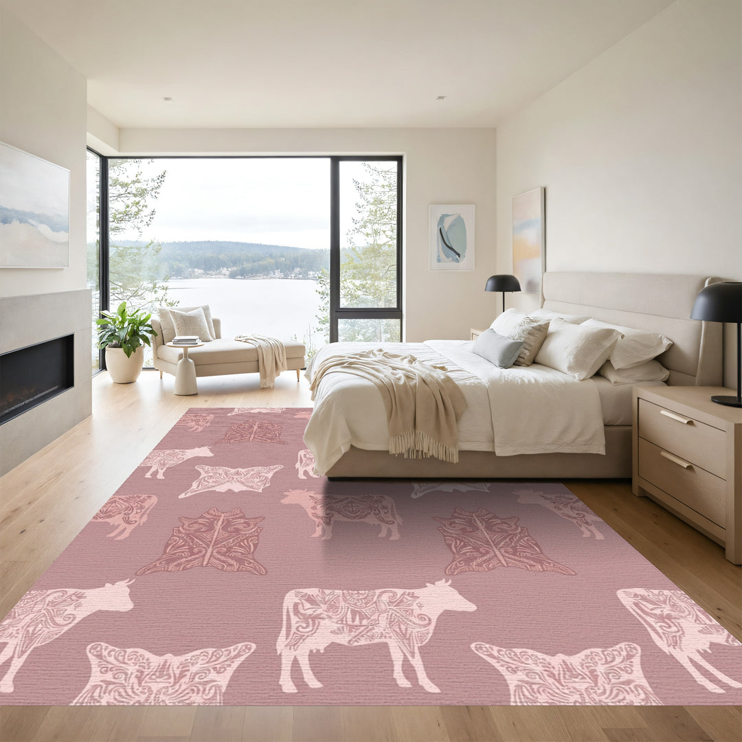 Dusty Rose Mandala Cow Skin Rug