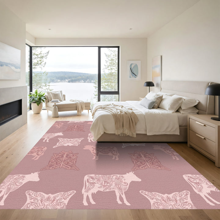 Dusty Rose Mandala Cow Skin Rug