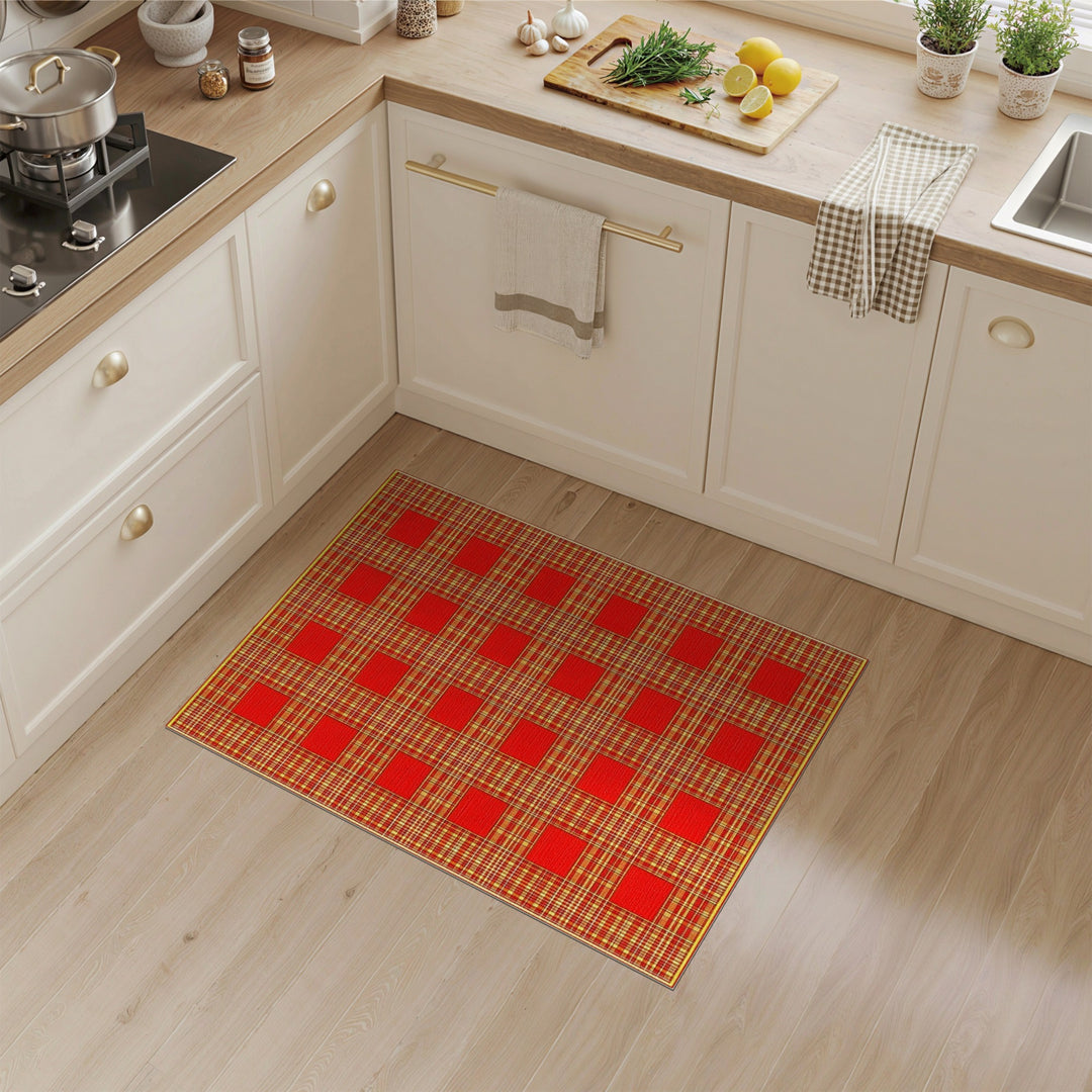 Red Plaid Checkered Area Rug