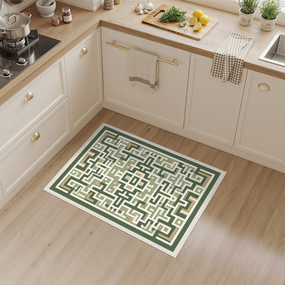 Geometric Modern Green Geometric Maze Area Rug