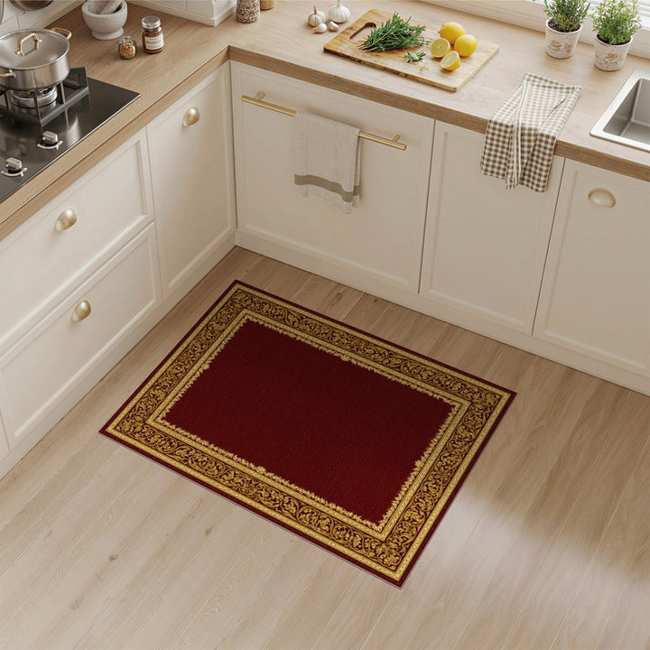 Rich Red Traditional Persian Rug with Gold Ornate Border