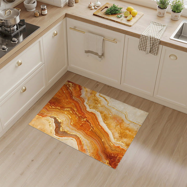 Abstract Area Orange Gold Marble Abstract Area Rug