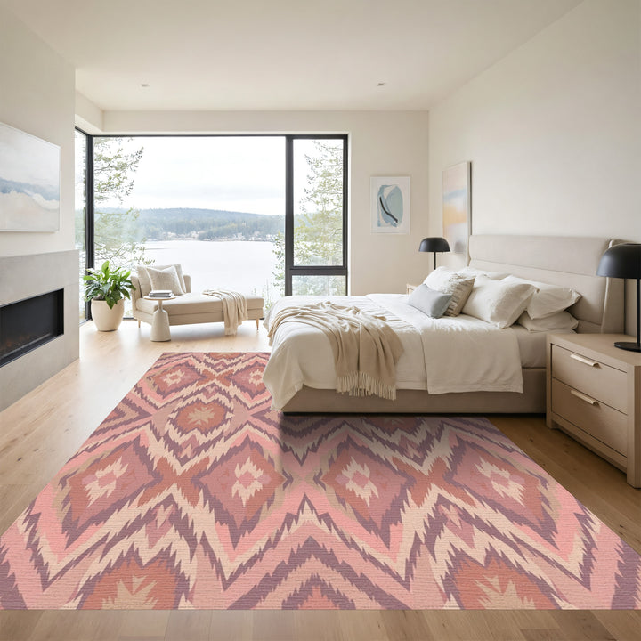 Earthy Pink Geometric Diamond Staircase Rug