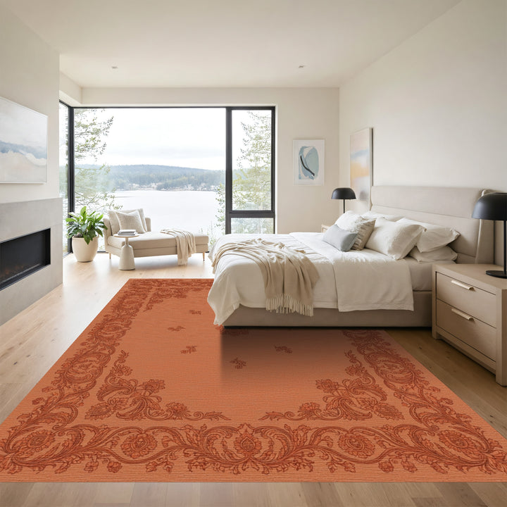 Terracotta Paisley Medallion Border Rug