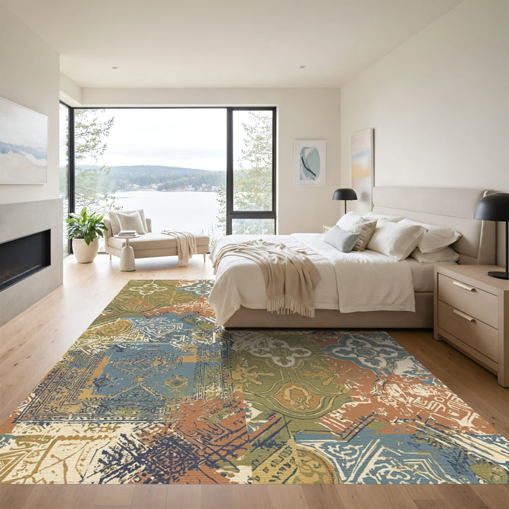 Distressed Earth Tone Medallion Patchwork Rug